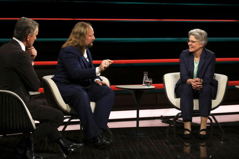 Hitzige Diskussion: Der Heizungspläne der Ampelkoalition wurden von Journalistin Antje Höning (rechts) kritisch hinterfragt. (Bild: ZDF / Cornelia Lehmann)