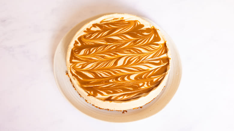 Biscoff cheesecake on plate 