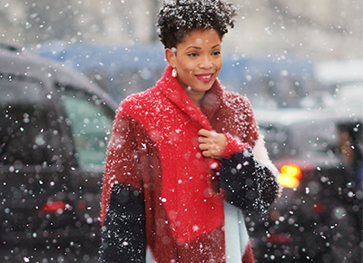 A Houndstooth Wrap Winter Coat And Red Leather Gloves - Stylish Curves