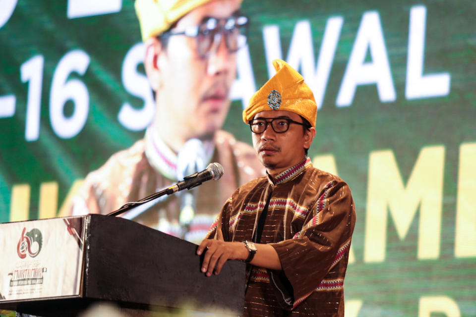 PAS Youth chief Muhammad Khalil Abdul Hadi speaks during the Dewan Pemuda at Muktamar 2019 in Gambang, Pahang June 19,2019. — Picture by Ahmad Zamzahuri