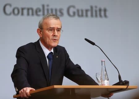 Christoph Schaeublin of the Bern Art Museum speaks during a news conference on the collection from the late Cornelius Gurlitt in Berlin November 24, 2014. REUTERS/Hannibal Hanschke