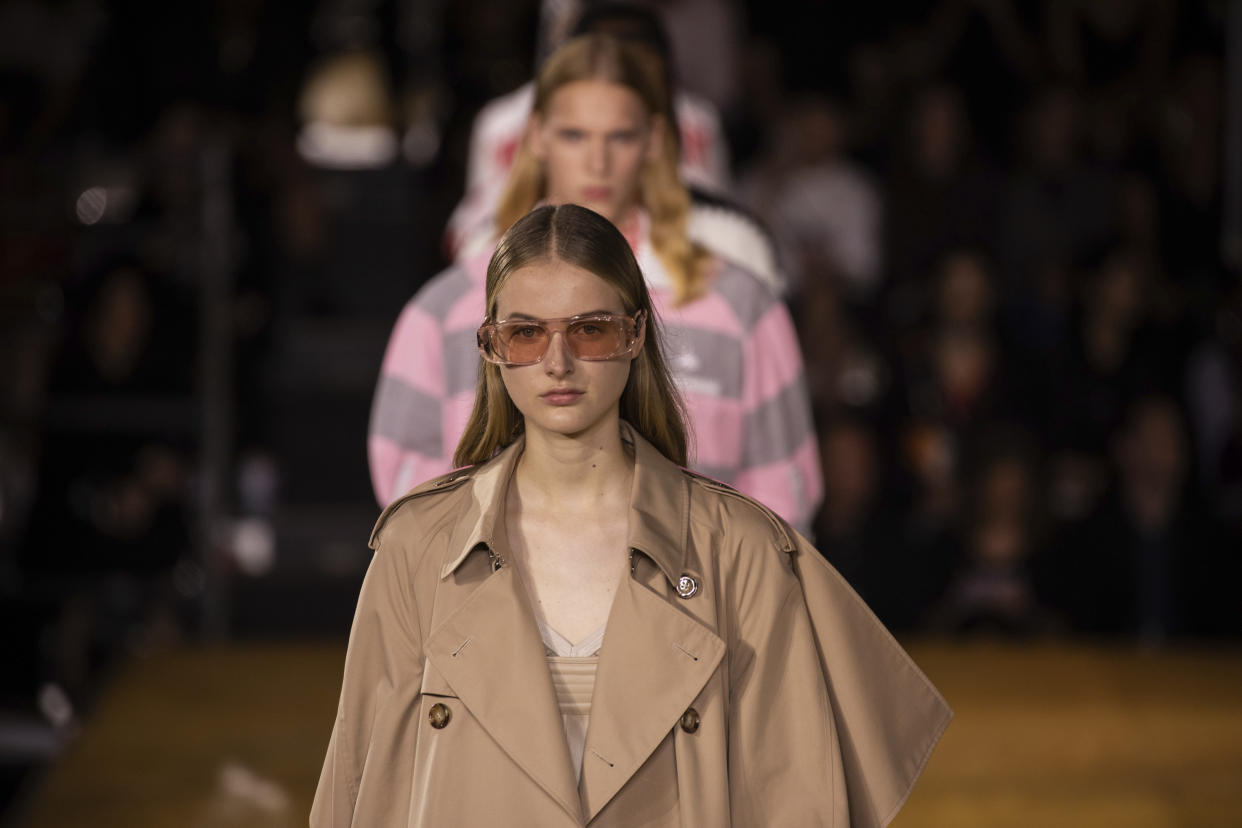 A model wears a creation by Burberry at the Spring/Summer 2020 fashion week runway show in London, Monday, Sept. 16, 2019. (Photo by Vianney Le Caer/Invision/AP)