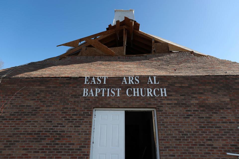 The East Marshall Baptist Church was damaged in the Cambridge Shores area of Marshall County, Ky. on Dec. 14, 2021.  A tornado tore through the community.  