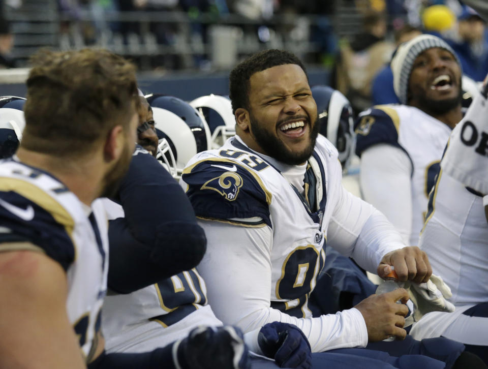 Aaron Donald is looking for a raise, particularly after last season's dominance as the NFL's Defensive Player of the Year. (AP) 