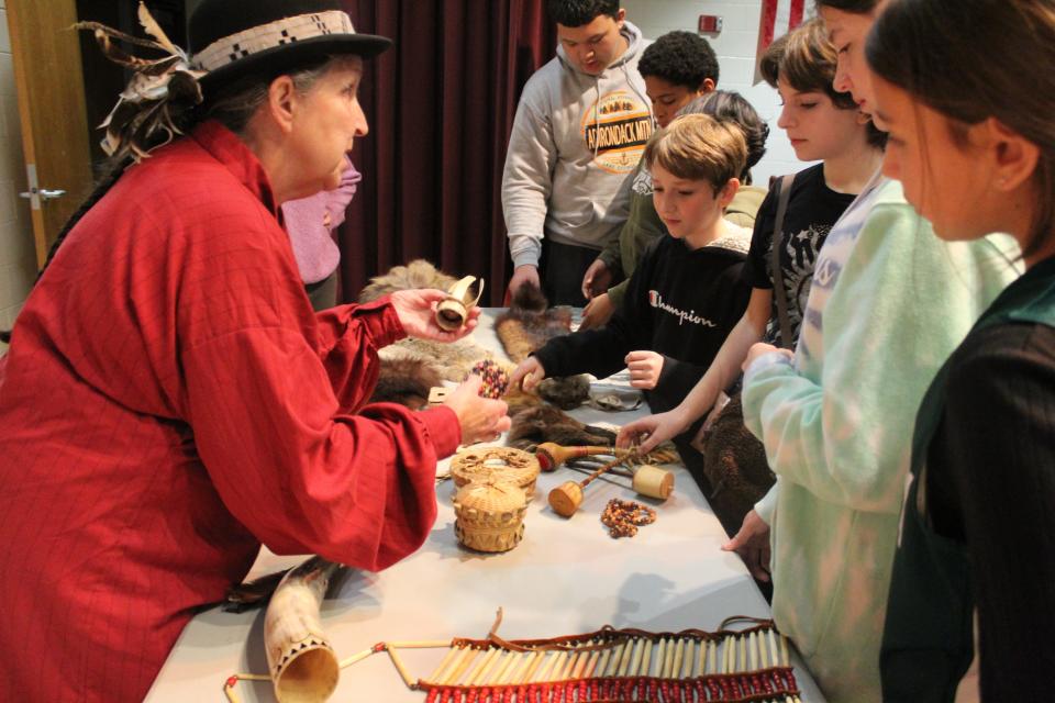 Willow Greene has been telling Native American tales passed down from generations for over 40 years. After Greene's performance, students were allowed to touch the displayed items including animal skins and corn husk dolls.