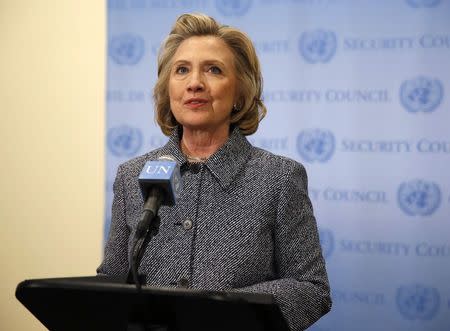 Former U.S. Secretary of State Hillary Clinton speaks during a press conference at the United Nations in New York March 10, 2015. REUTERS/Mike Segar