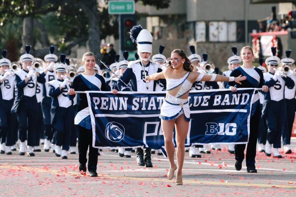 A marching band at the Rose Parade.