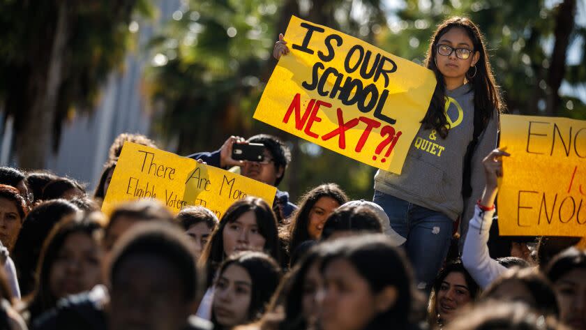 Students rally inside the school compound for the National School Walkout for Gun Control