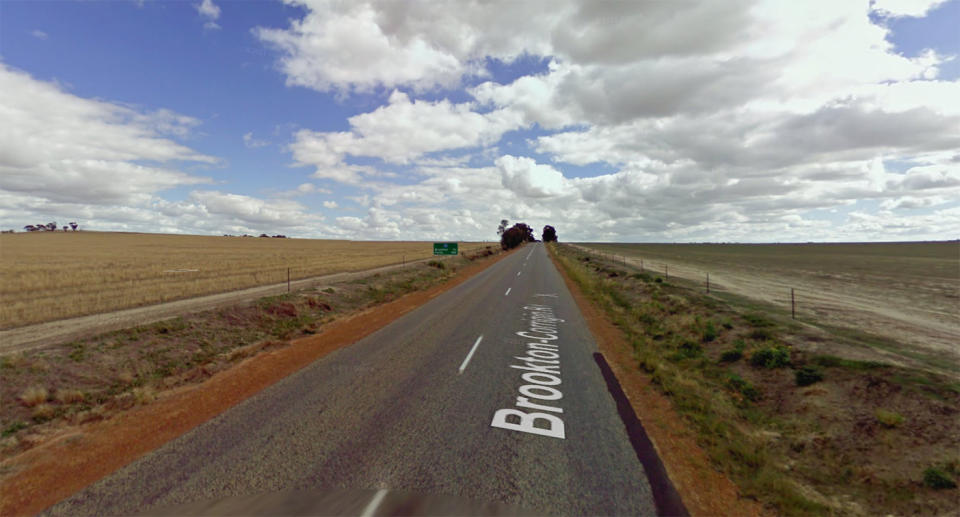 The car was ran out of fuel on Brookton-Corrigin Road, around 28 kilometres west of the Corrigin town site. Source: Google Maps