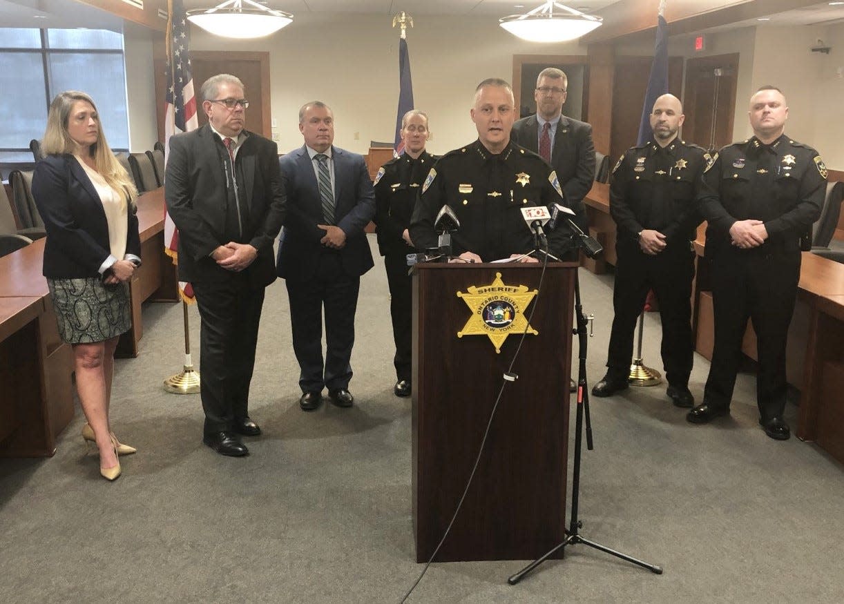Ontario County Sheriff David Cirencione speaks Wednesday of the arrest of a county corrections officer.