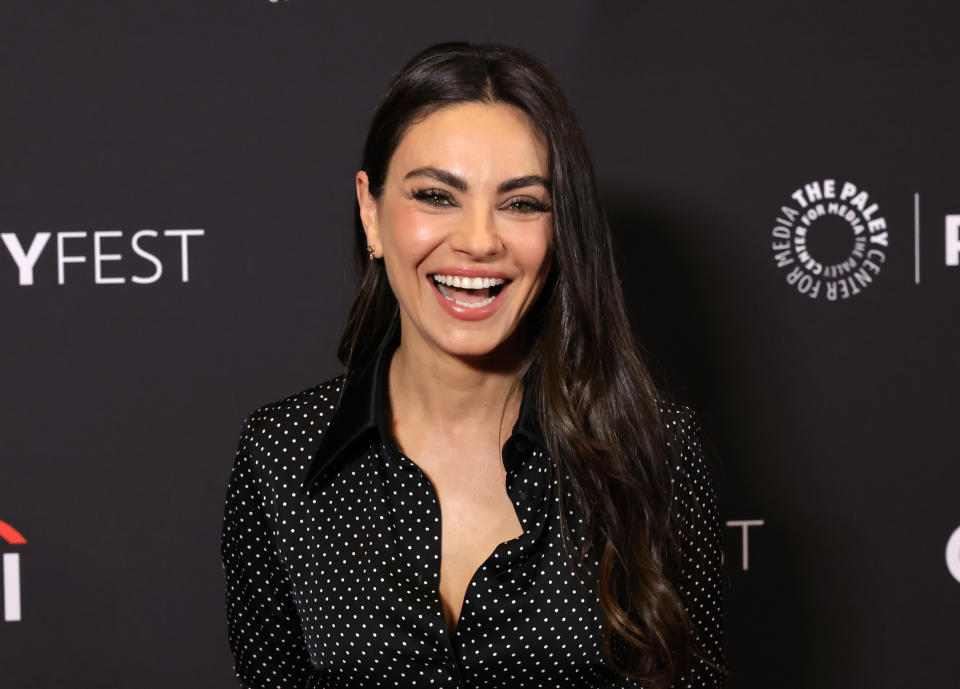 Mila Kunis arrives at Paley Fest LA on April 19, 2024 in Hollywood, California<span class="copyright">Kevin Winter—Getty Images</span>