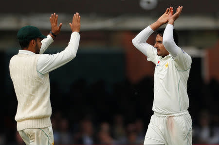 Cricket - England vs Pakistan - First Test - Lord's Cricket Ground, London, Britain - May 24, 2018 Pakistan's Mohammad Abbas celebrates taking the wicket of England's Stuart Broad Action Images via Reuters/John Sibley