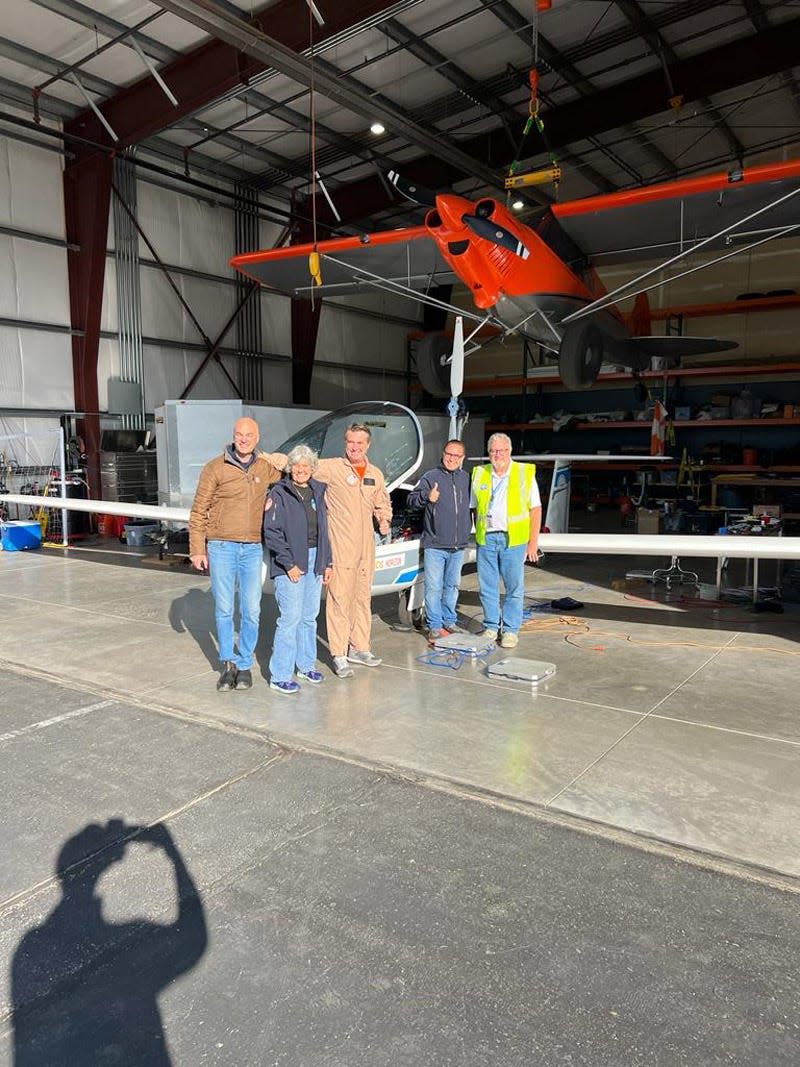 Miguel Iturmendi poses with members of both the Minden-based and Sarasota-based volunteer team that worked on the Helios Horizon flight on June 2, above Lake Tahoe, Nevada.