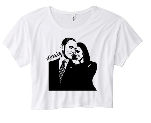 Buy <a href="https://www.etsy.com/listing/499286962/barack-obama-michelle-obama-shirt?ga_order=most_relevant&amp;ga_search_type=all&amp;ga_view_type=gallery&amp;ga_search_query=obama&amp;ref=sr_gallery_23" target="_blank">The Trendy Tribe's 'Barack and Michelle Obama Goals' T-shirt </a>for $22