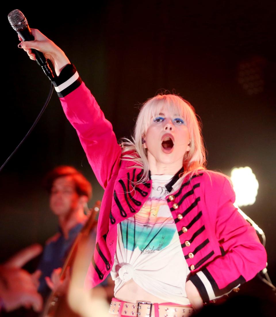 Paramore's lead singer Hayley Williams performs fans during a special show at Exit/In on May 10, 2017.