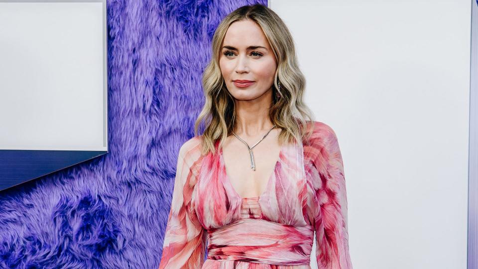 Emily Blunt in a pink, flowy gown at the IF premiere 