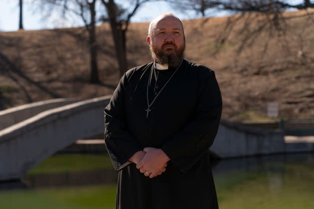 Father James Neal poses for a portrait in Enid, Oklahoma February 20, 2024. Nick Oxford for HuffPost