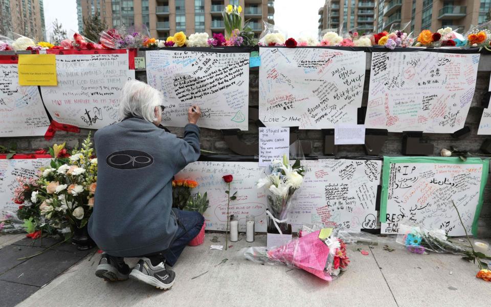 A makeshift memorial for the victims was built in April 2018 - Lars Hagberg/AFP