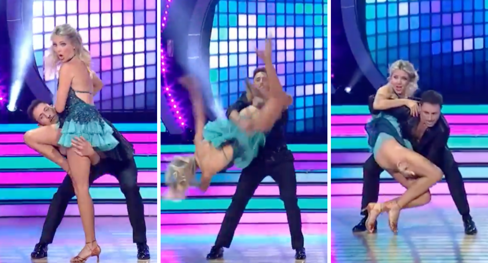 Dancing With The Stars’ Nikki Osborne pulling off an ambitious and high-risk lift.