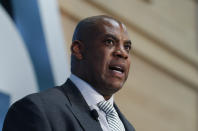 Mel Tucker, Michigan State's new football coach, speaks during a news conference Wednesday, Feb. 12, 2020, in East Lansing, Mich. (AP Photo/Al Goldis)