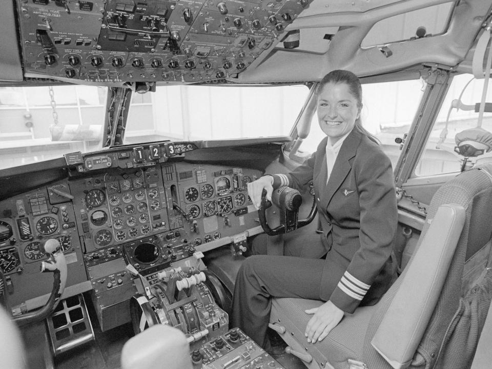 Bonnie Tiburzi Caputo in the cockpit of a plane during her first days as a pilot.