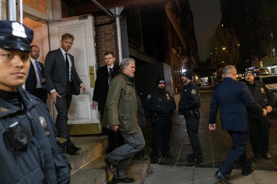 Steve Bannon is seen leaving the New York Young Republican Club Gala on 10 December. (REUTERS)