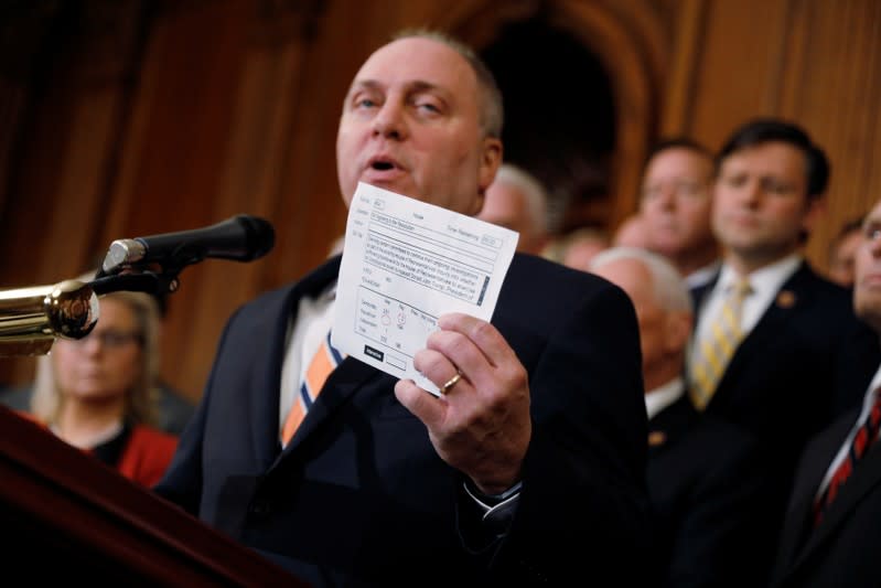 House Minority Whip Steve Scalise (R-LA) delivers remarks during a news conference with members of Congress following a vote in favor of impeachment, in Washington