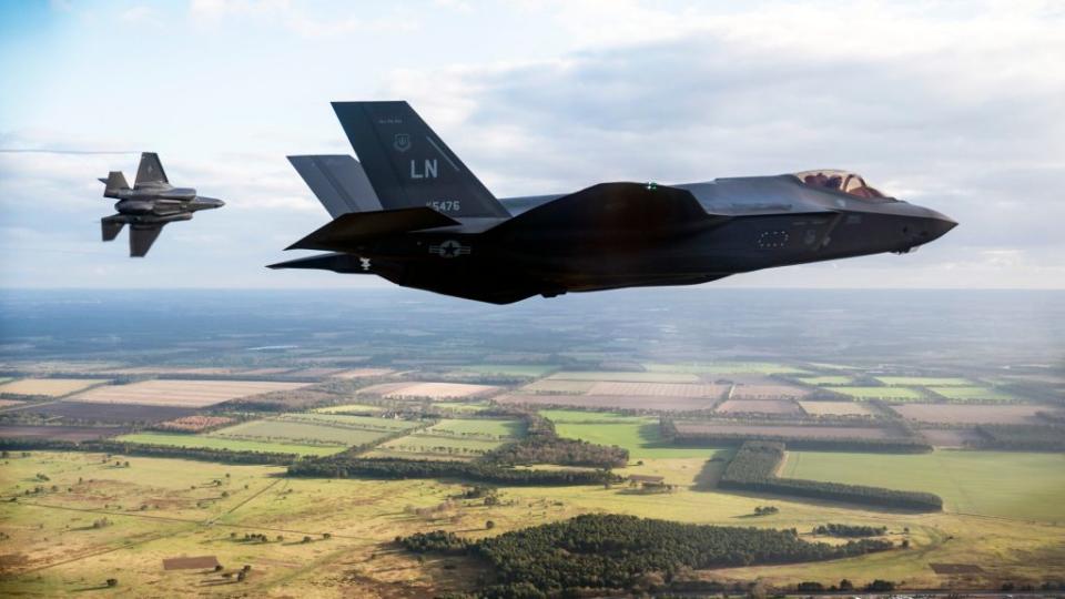 U.S. Air Force F-35As assigned to the 495th Fighter Squadron, return to Royal Air Force Lakenheath, England, after concluding a training exercise with NATO allies, on February 22, 2022. <em>U.S. Air Force Photo By Tech. Sgt. Rachel Maxwell</em> U.S. Air Force F-35A Lightning II aircraft assigned to the 495th Fighter Squadron, return to Royal Air Force Lakenheath, England, after concluding a training exercise with NATO allies, Feb. 22, 2022. The Liberty Wing strives to increase defense and modernization in the European theater, to bolster the NATO alliance in the face of shared security concerns. <em>U.S. Air Force Photo By Tech. Sgt. Rachel Maxwell</em>