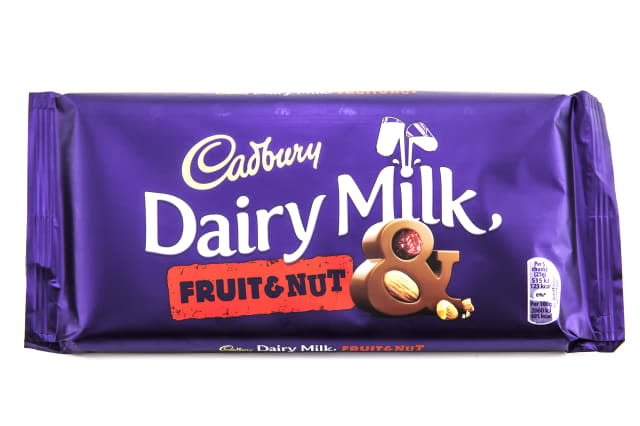 SWINDON, UK - FEBRUARY 8, 2014: Bar of Cadburys Dairy Milk Fruit and Nut chocolate