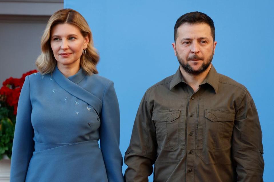 Pres. Zelensky and his wide Olena Zelenska during a visit to Lithuania in July 2023. AFP via Getty Images