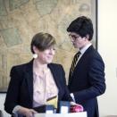 Owen Labrie enters the Merrimack County Superior court with his attorney Robin Melone during the first day of a hearing on whether he deserves a new trial, on Tuesday, Feb. 21, 2017 in Concord, N.H. Labrie claims his trial lawyers failed to challenge the felony charge. He was acquitted in 2015 of raping a 15-year-old classmate as part of a game of sexual conquest at St. Paul's School but was convicted of a felony computer charge requiring him to register as a sex offender. (Geoff Forester /The Concord Monitor via AP, Pool)