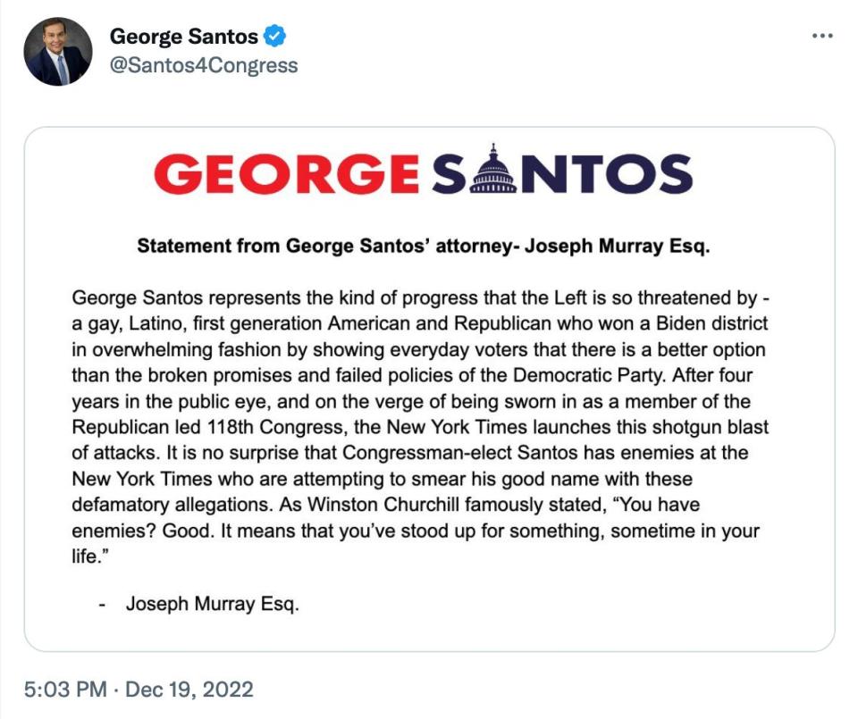 screenshot of George Santos tweet described later in story