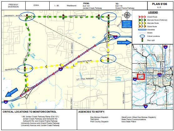 Iowa DOT: Road closure on westbound I-80 from May 13 to May 14.