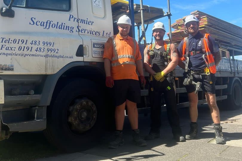 Hero scaffolders (l-r) James McTaggart, Tony Calvert and Rob Freeman, who were on the scene at the Park End house blast