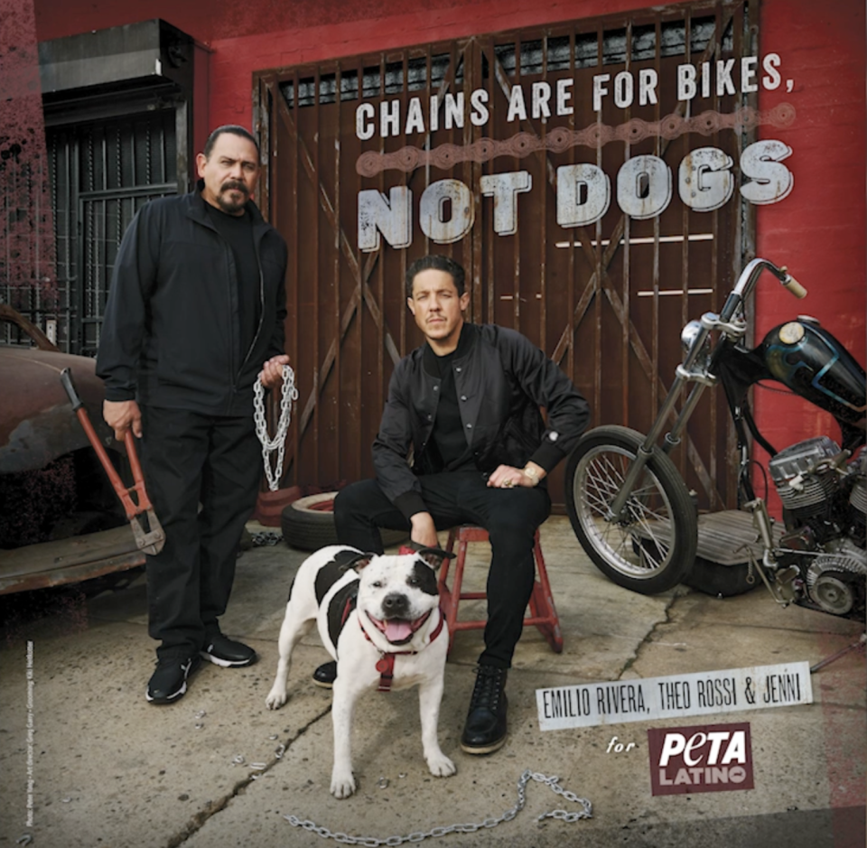 Emilio Rivera, Theo Rossi, and Jenni pose for PETA