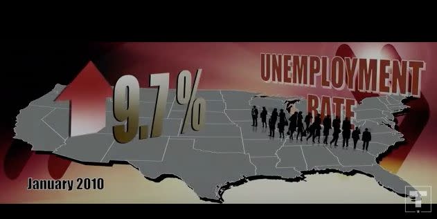 A graphic of the U.S. unemployment rate in January 2010 highlighted by President Donald Trump's campaign in 2018. (Photo: YouTube/ Donald Trump for President)