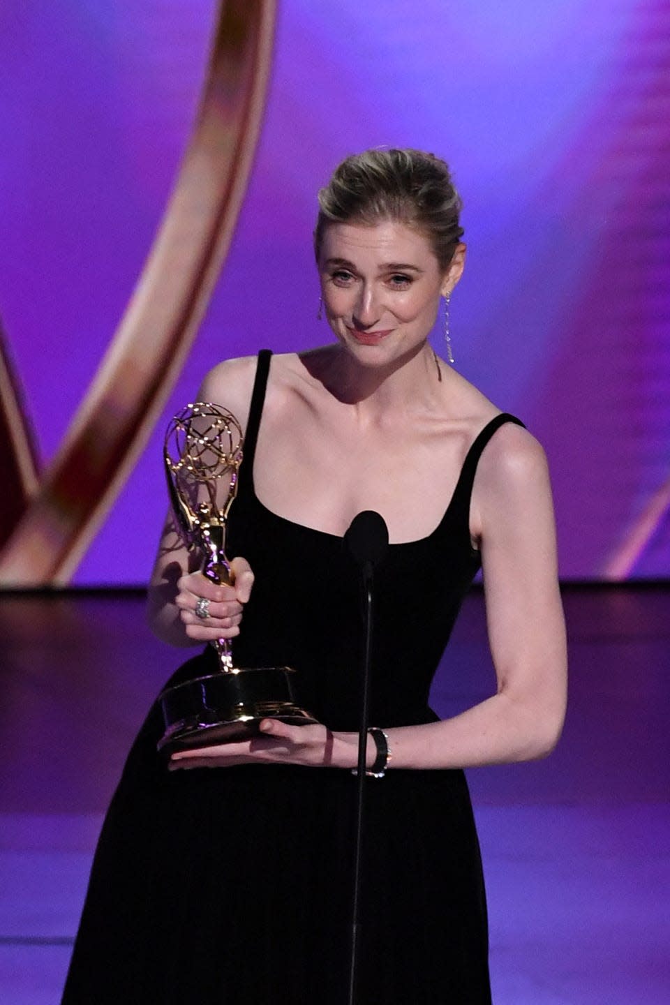 australian actress elizabeth debicki accepts the outstanding supporting actress in a drama series award for the crown onstage during the 76th emmy awards at the peacock theatre at la live in los angeles on september 15, 2024 photo by valerie macon afp photo by valerie maconafp via getty images