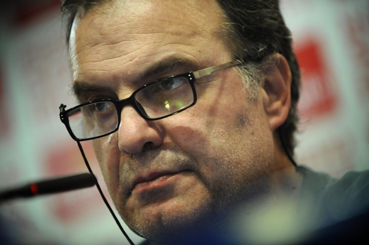 Athletic Bilbao's coach Marcelo Bielsa gives a press conference on the eve of the 2012 Spanish King's Cup final football match Athletic Bilbao vs Barcelona, on May 24, 2012 at the Vicente Calderon stadium in Madrid.    AFP PHOTO/ RAFA RIVASRAFA RIVAS/AFP/GettyImages