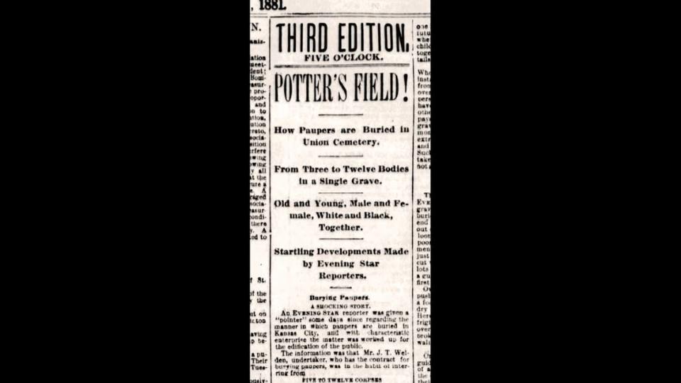 An 1881 story in The Star revealed that bodies in Union Cemetery’s potter’s field had been buried with perhaps as many as 12 bodies to a single grave.