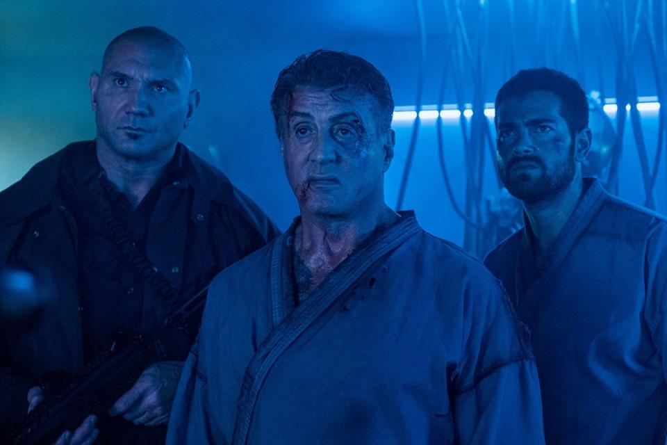 Dave Bautista, Sylvester Stallone, and Jesse Metcalfe in <i>Escape Plan 2: Hades</i>. (Signature Entertainment)