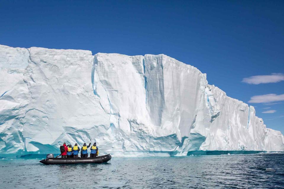 <p>Michael Baynes/Courtesy of Aurora Expeditions</p> Surveying the Weddell Sea ice with Aurora Expeditions.