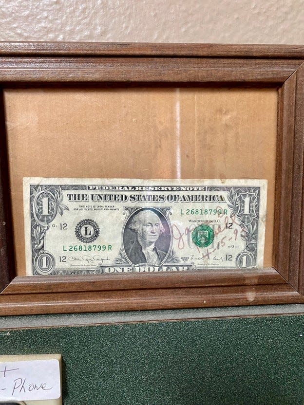 The “first dollar” ever made at Southern Accents Salon.