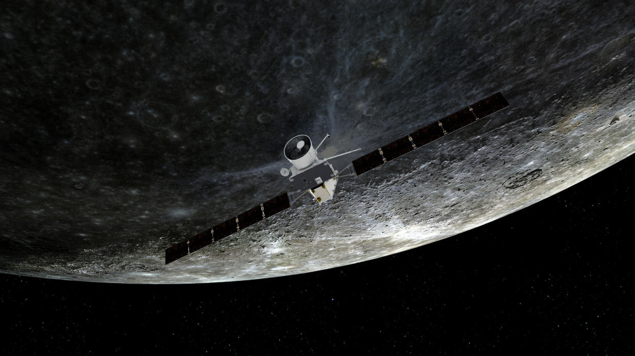  An artist's impression of the BepiColombo spacecraft at Mercury. 