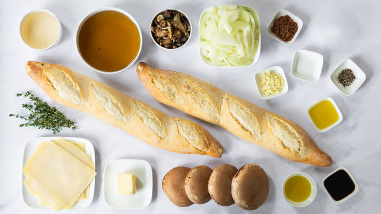 ingredients for the vegetarian mushroom french dip sandwich