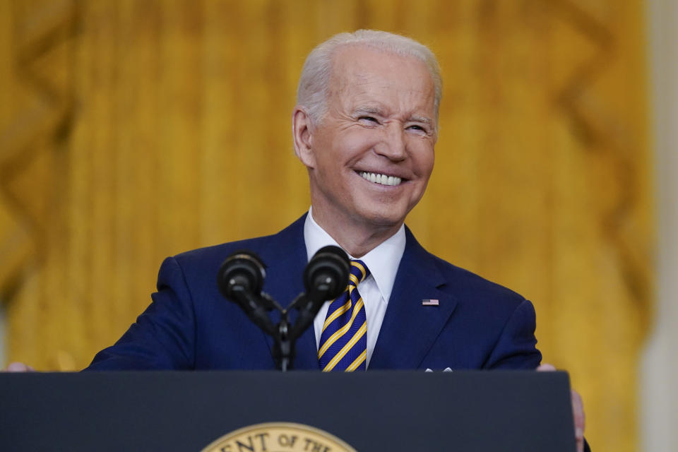 President Joe Biden speaks during a news conference in the East Room of the White House in Washington, Wednesday, Jan. 19, 2022. (AP Photo/Susan Walsh)