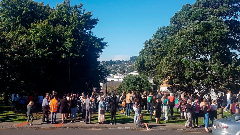 In der neuseeländischen Stadt Whangarei versammeln sich Menschen aus Angst vor einem Tsunami auf einer Anhöhe.