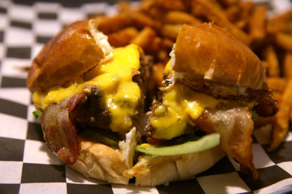 The Dundee burger is pictured at Short's Burger & Shine in downtown Iowa City, Iowa.