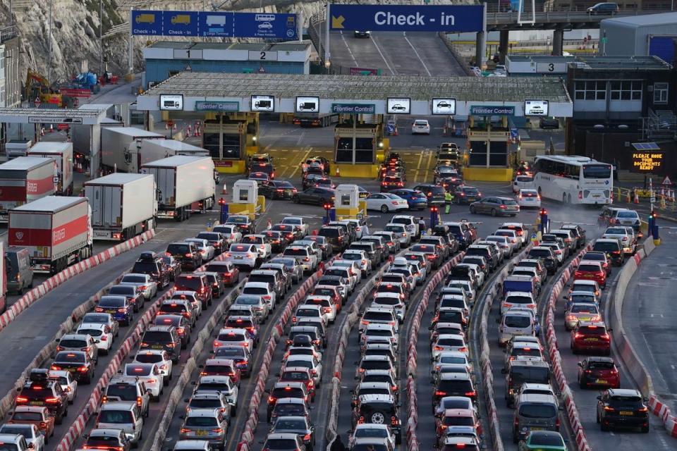 Drivers queue for ferries at Dover, Kent, as people travel to destinations over the Christmas period (PA)