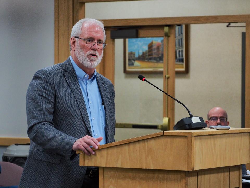 Mark DeYoung, the Tippecanoe School Corporation's attorney speaks to the Area Plan Commission board, at December's Tippecanoe County's Area Plan Commission meeting, on Wednesday, Dec. 21, 2023, in Lafayette, Ind.