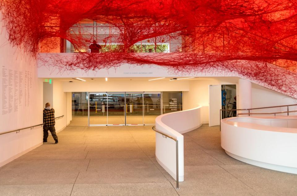 "The Network" by artist Chiharu Shiota on display in the new lobby of the Hammer.